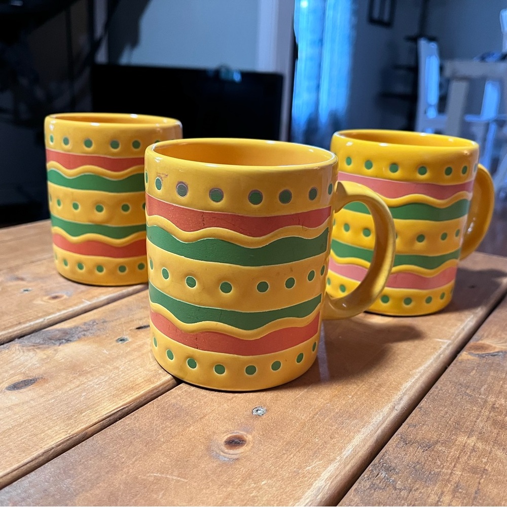 Waechtersbach Yellow Geometric Multicolor Texture Abstract Pattern Mug Set of 3